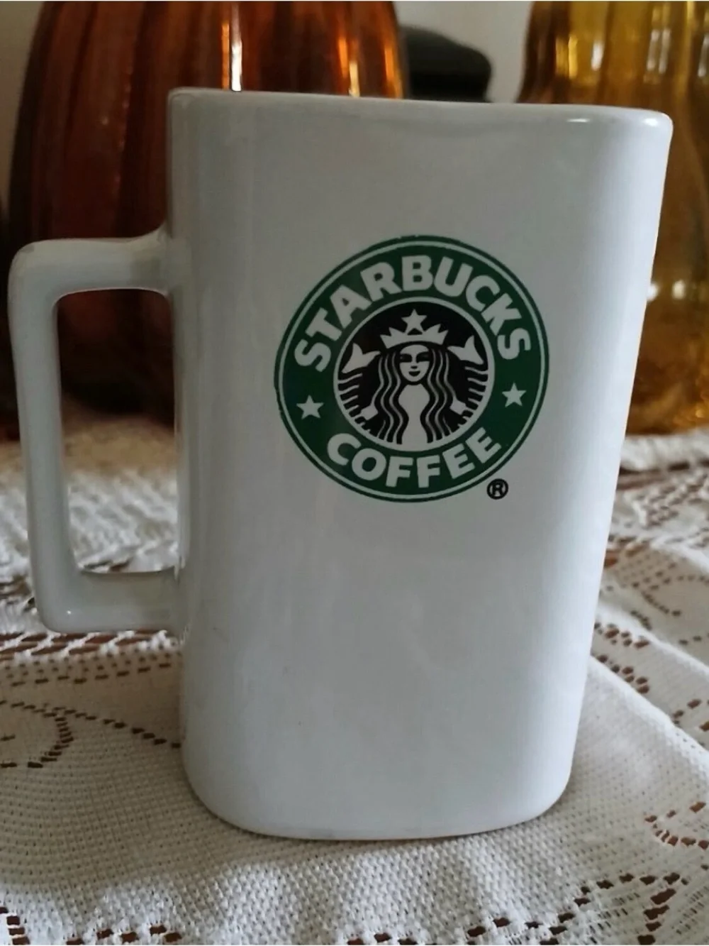Starbucks 2007 Square Coffee Mug Classic Mermaid Logo White Retired 12 FL oz.
